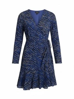 NWT Steve Madden Flirty Blue Printed Long-Sleeve Dress